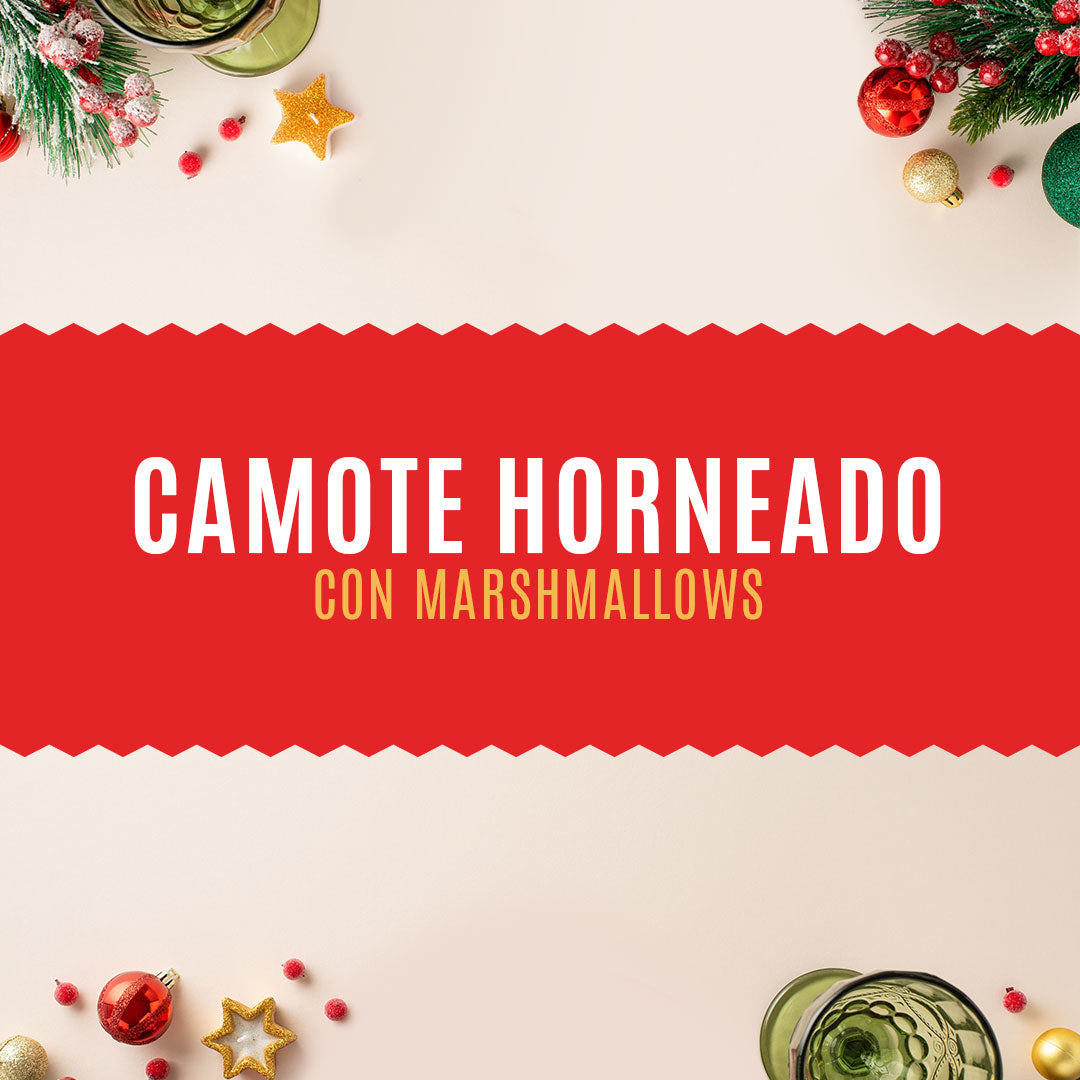 Camote horneado con marshmallows.