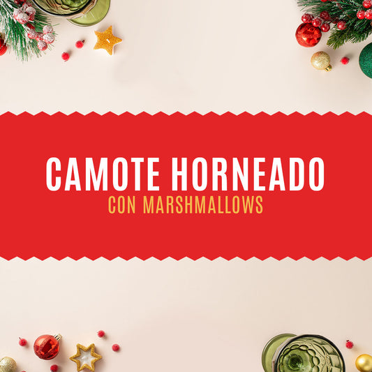 Camote horneado con marshmallows.